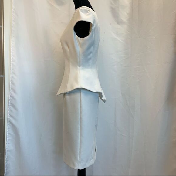 Zara White peplum short puff sleeve midi dress Sz S - Picture 5 of 12
